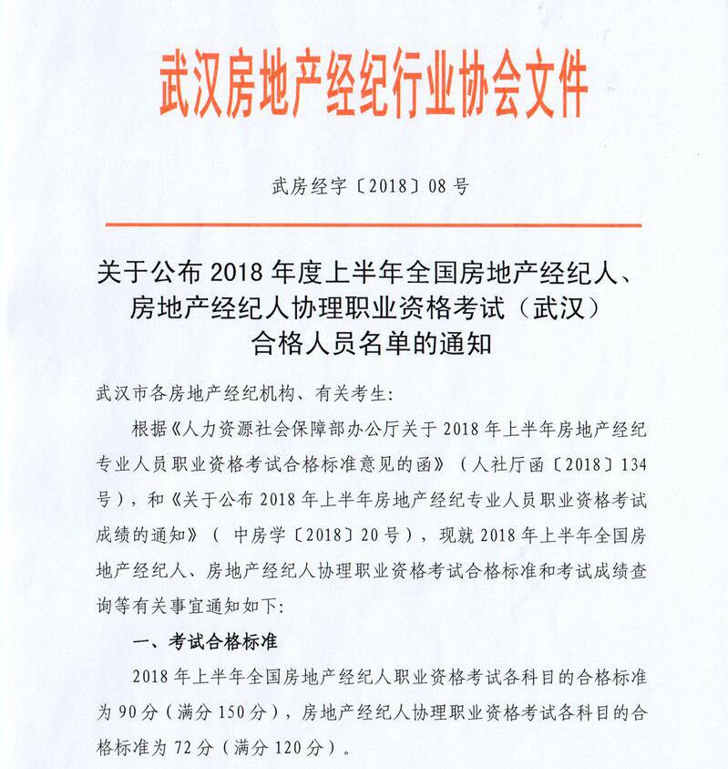 武汉市2018年上半年房地产经纪专业资格考试合格人员名单概况——房地产经纪行业规范化新起点